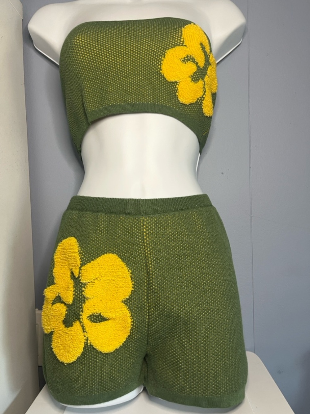Knit Two-Piece Set with Floral Accent
